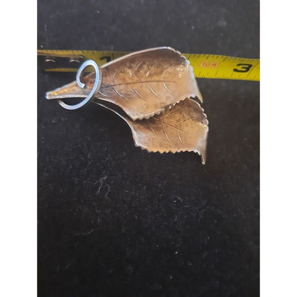 Vintage Silver Tone Double Leaf Pin Brooch - Picture 3 of 6